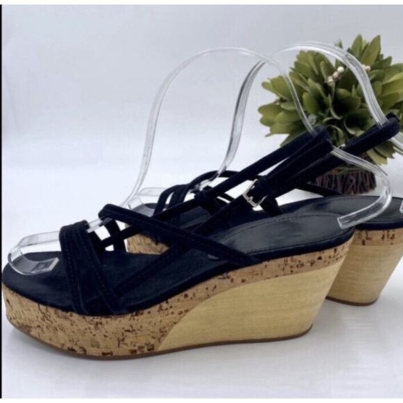 Jil Sander Designer Wood Cork Black Suede Ankle Strap Wedge Sandal Sz 36.5/6 - Picture 7 of 14